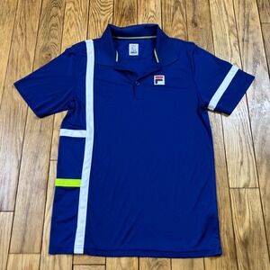 Fila Sport Polo Shirt Blue White Neon Accents Athletic Tennis Golf Mens M